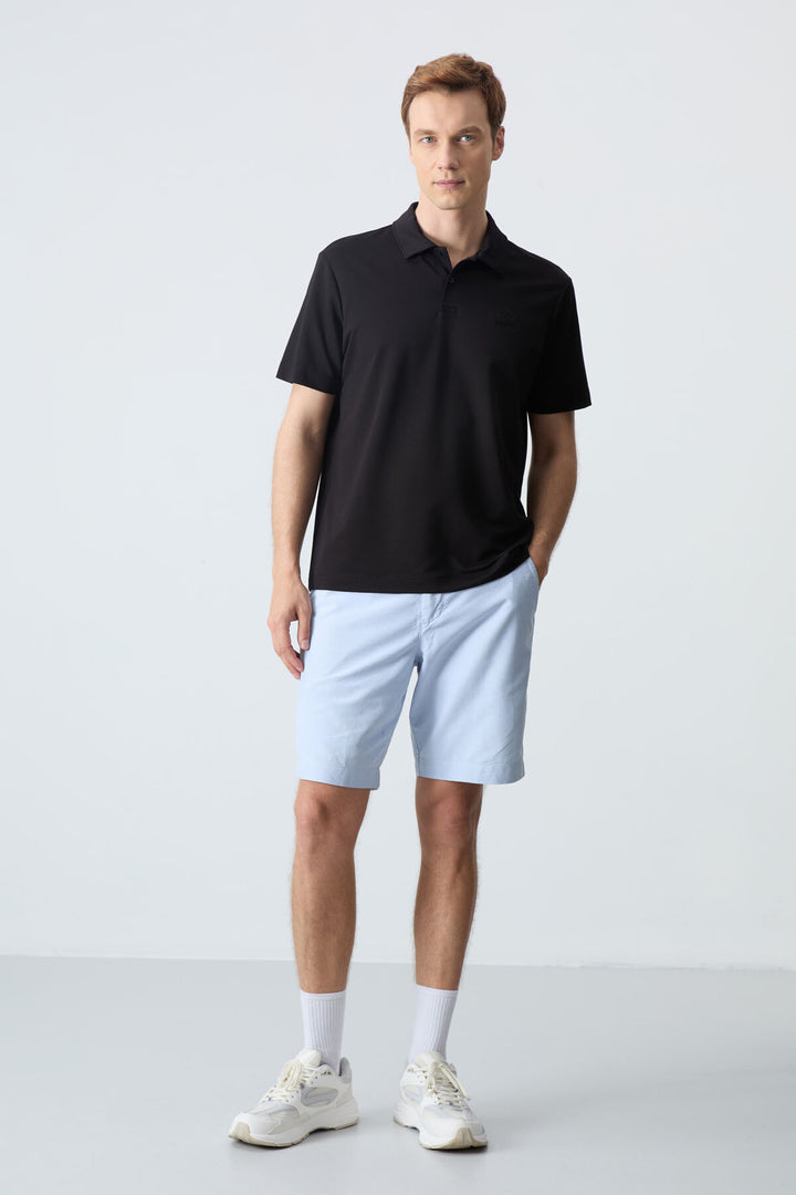 TMY Black Basic Logo Standard Mold Men's T-Shirt with Polo Collar - 87748 - Lage