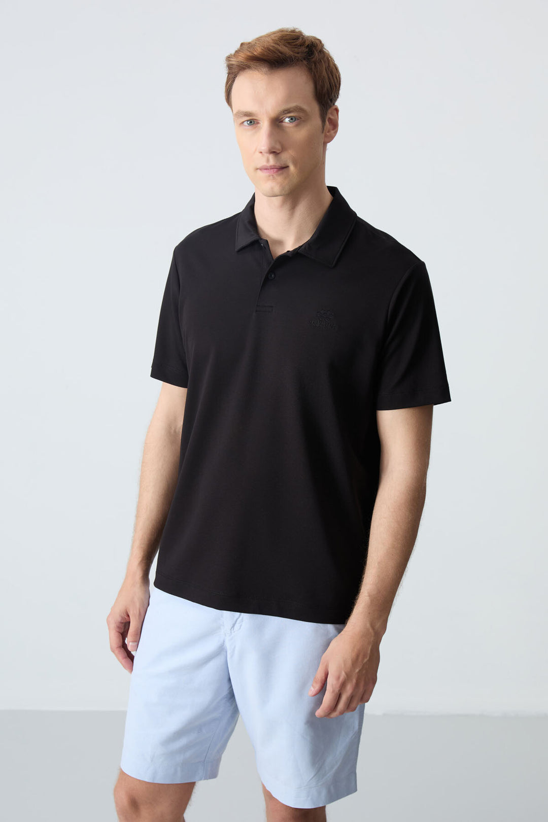 TMY Black Basic Logo Standard Mold Men's T-Shirt with Polo Collar - 87748 - Lage
