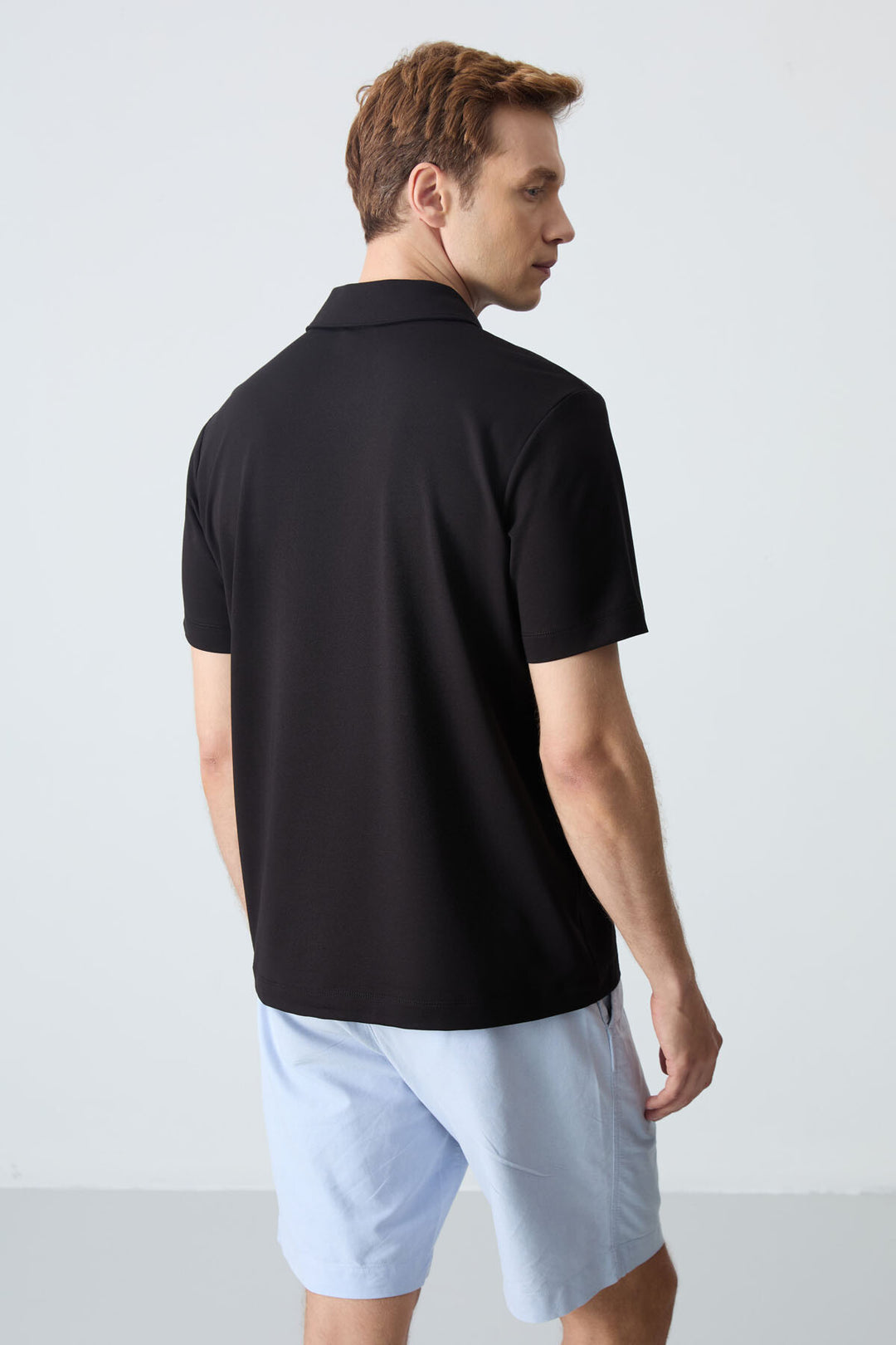 TMY Black Basic Logo Standard Mold Men's T-Shirt with Polo Collar - 87748 - Lage