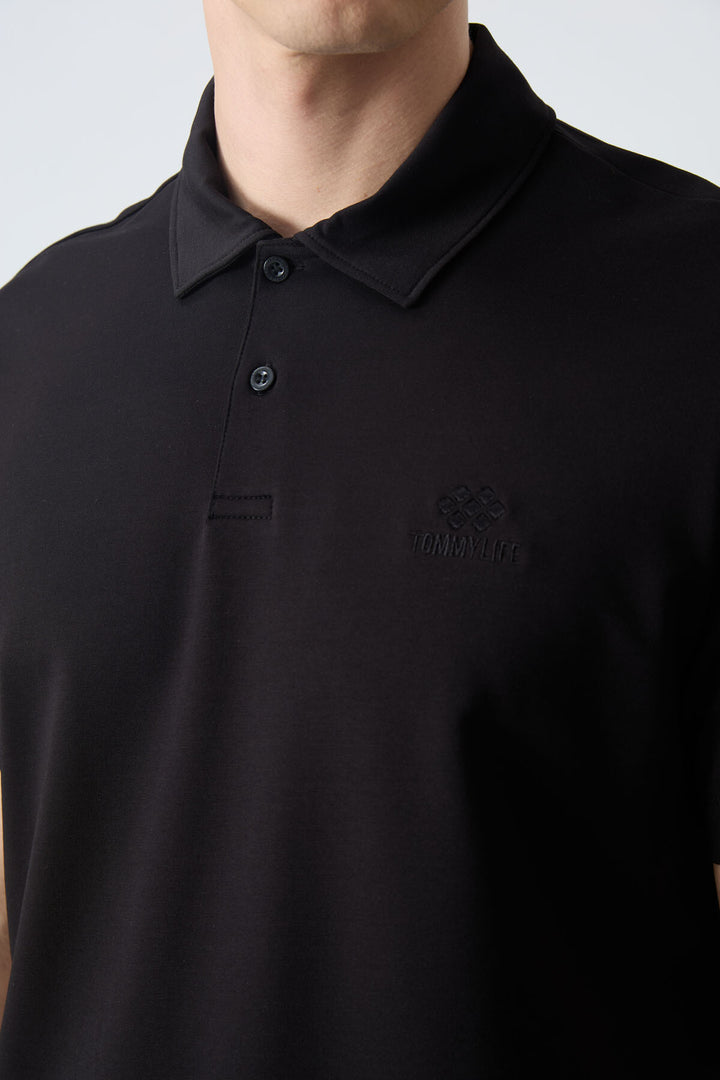 TMY Black Basic Logo Standard Mold Men's T-Shirt with Polo Collar - 87748 - Lage
