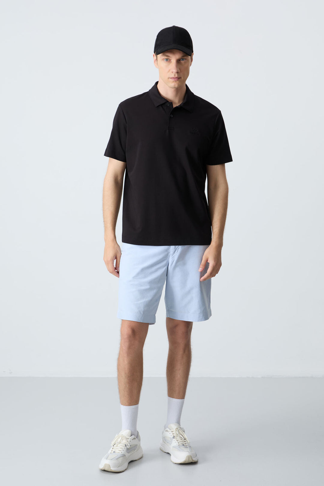 TMY Black Basic Logo Standard Mold Men's T-Shirt with Polo Collar - 87748 - Lage