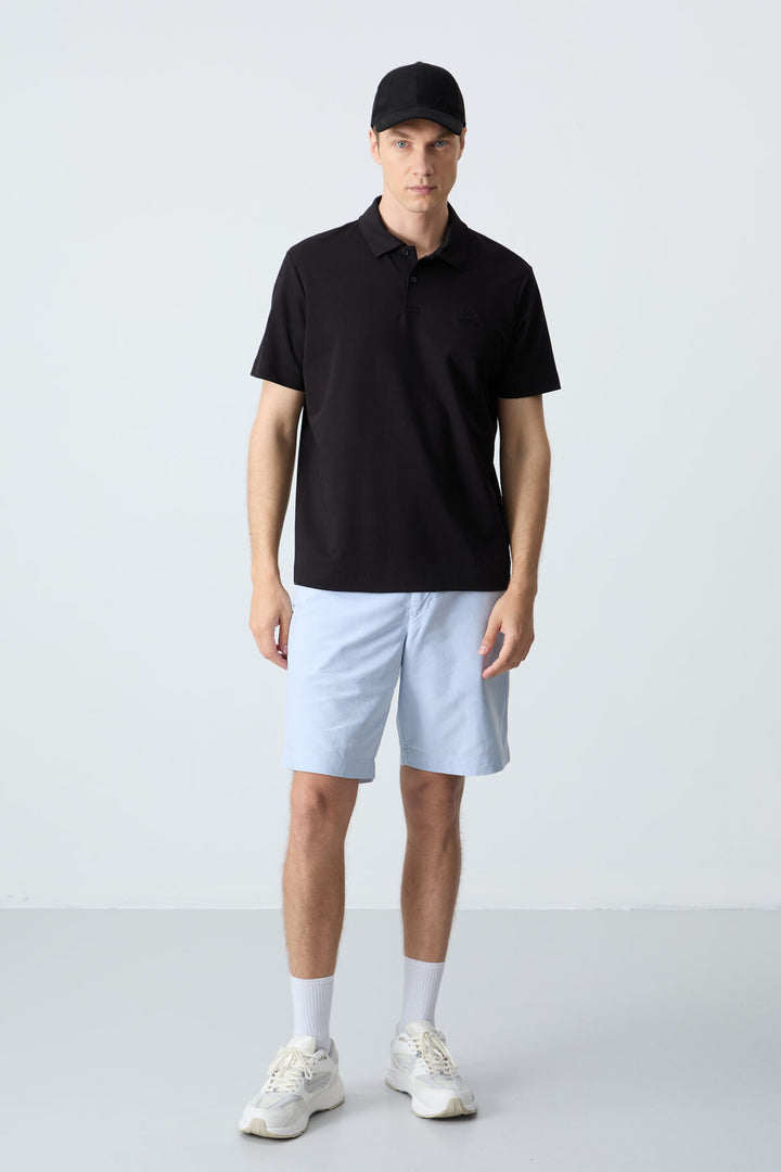 TMY Black Basic Logo Standard Mold Men's T-Shirt with Polo Collar - 87748 - Lage