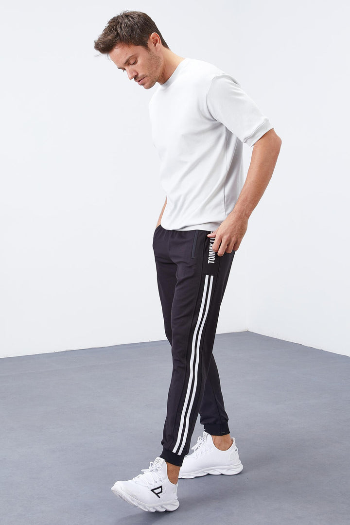 TMY Black - White Double Piped Standard Mold Jogger Men's Sweatpants - 84694 - Heilbronn