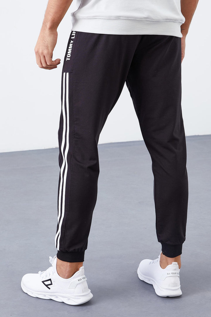 TMY Black - White Double Piped Standard Mold Jogger Men's Sweatpants - 84694 - Heilbronn
