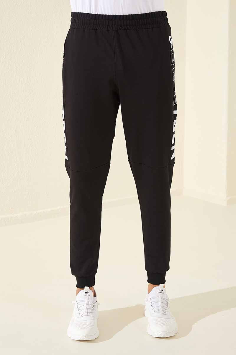 TMY Black - White Printed Pocketed Standard Mold Jogger Men's Sweatpants - 84707 - North Richland Hills