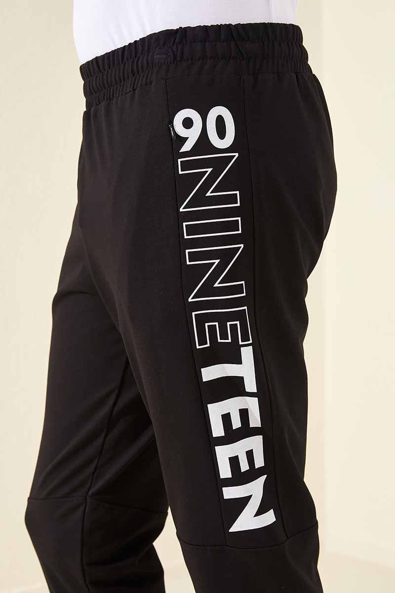 TMY Black - White Printed Pocketed Standard Mold Jogger Men's Sweatpants - 84707 - North Richland Hills