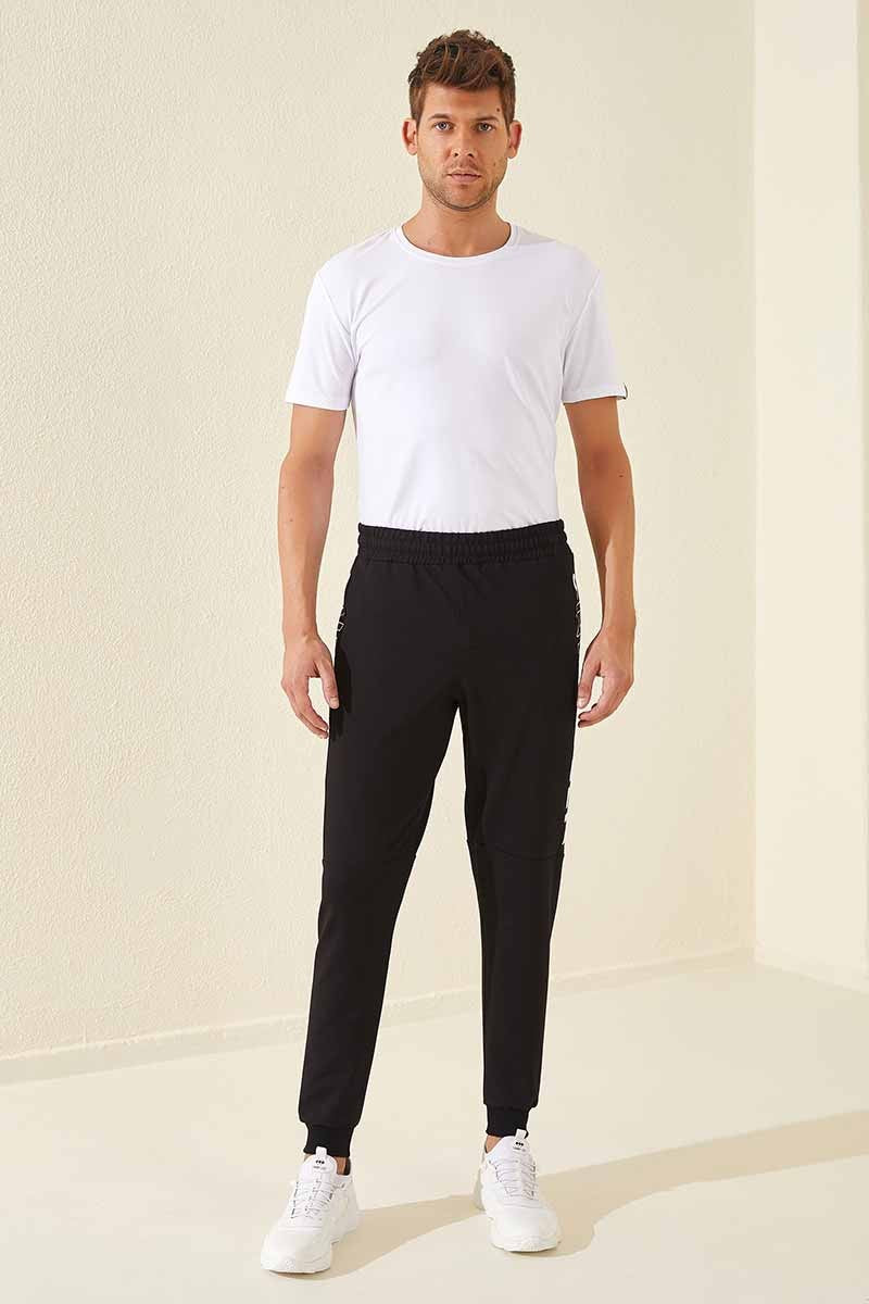 TMY Black - White Printed Pocketed Standard Mold Jogger Men's Sweatpants - 84707 - North Richland Hills