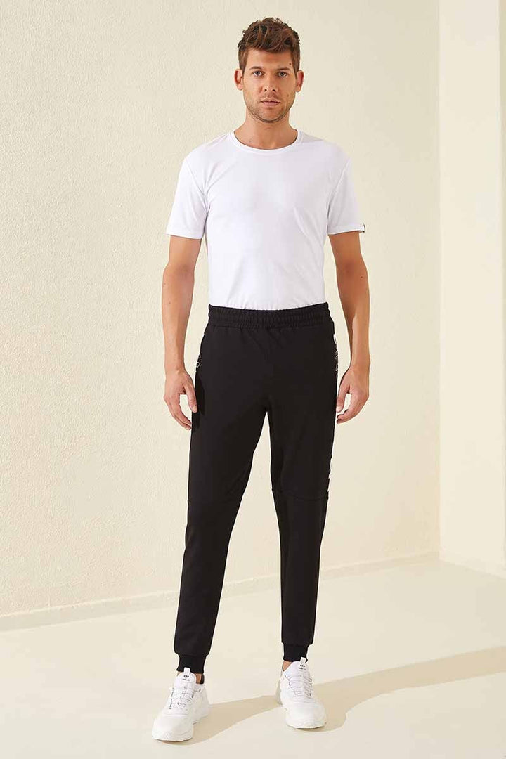 TMY Black - White Printed Pocketed Standard Mold Jogger Men's Sweatpants - 84707 - North Richland Hills