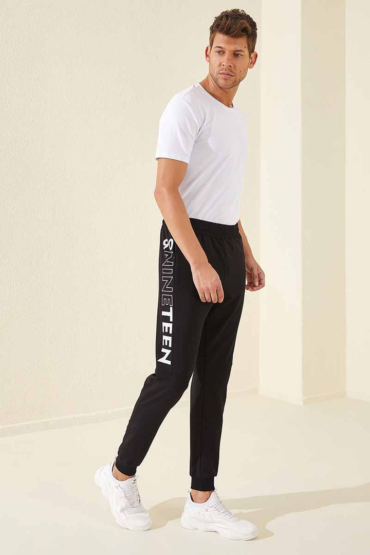 TMY Black - White Printed Pocketed Standard Mold Jogger Men's Sweatpants - 84707 - North Richland Hills