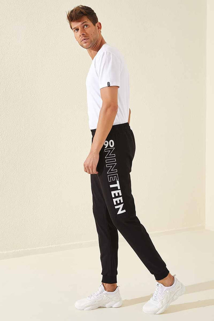 TMY Black - White Printed Pocketed Standard Mold Jogger Men's Sweatpants - 84707 - North Richland Hills