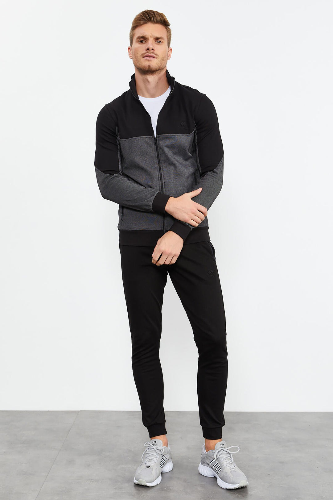 TMY Black High Neck Two-Tone Standard Mold Cuffed Men's Tracksuit - 85142 - Foligno