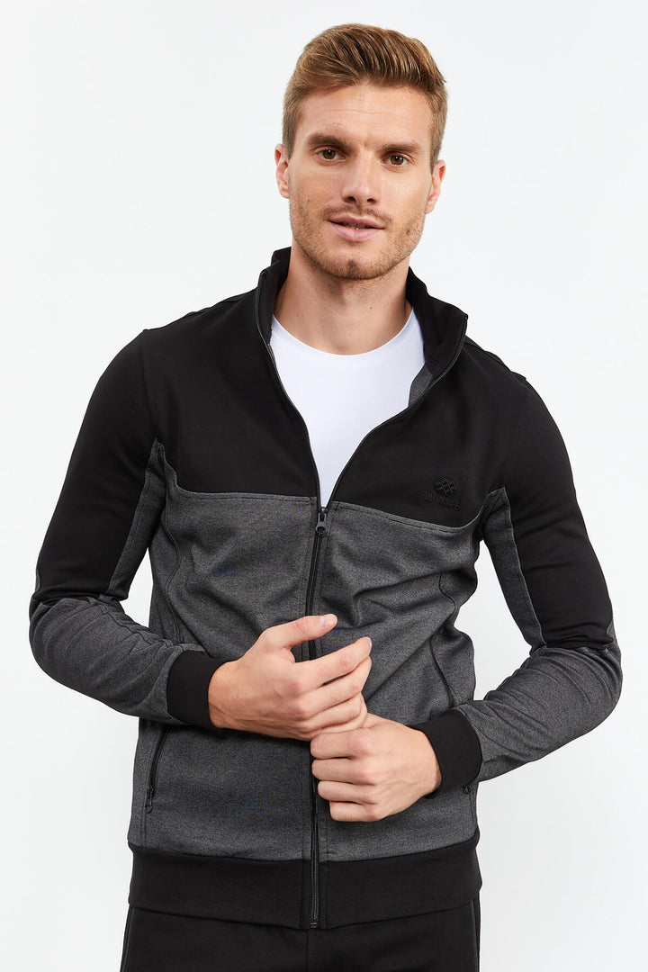 TMY Black High Neck Two-Tone Standard Mold Cuffed Men's Tracksuit - 85142 - Foligno
