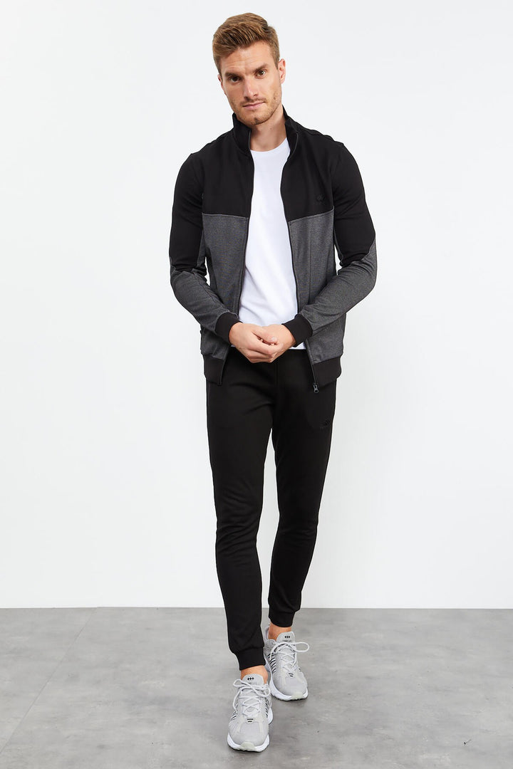 TMY Black High Neck Two-Tone Standard Mold Cuffed Men's Tracksuit - 85142 - Foligno