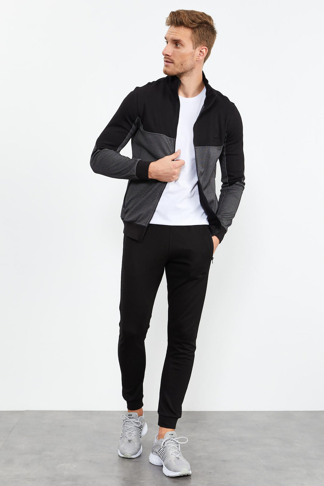 TMY Black High Neck Two-Tone Standard Mold Cuffed Men's Tracksuit - 85142 - Foligno