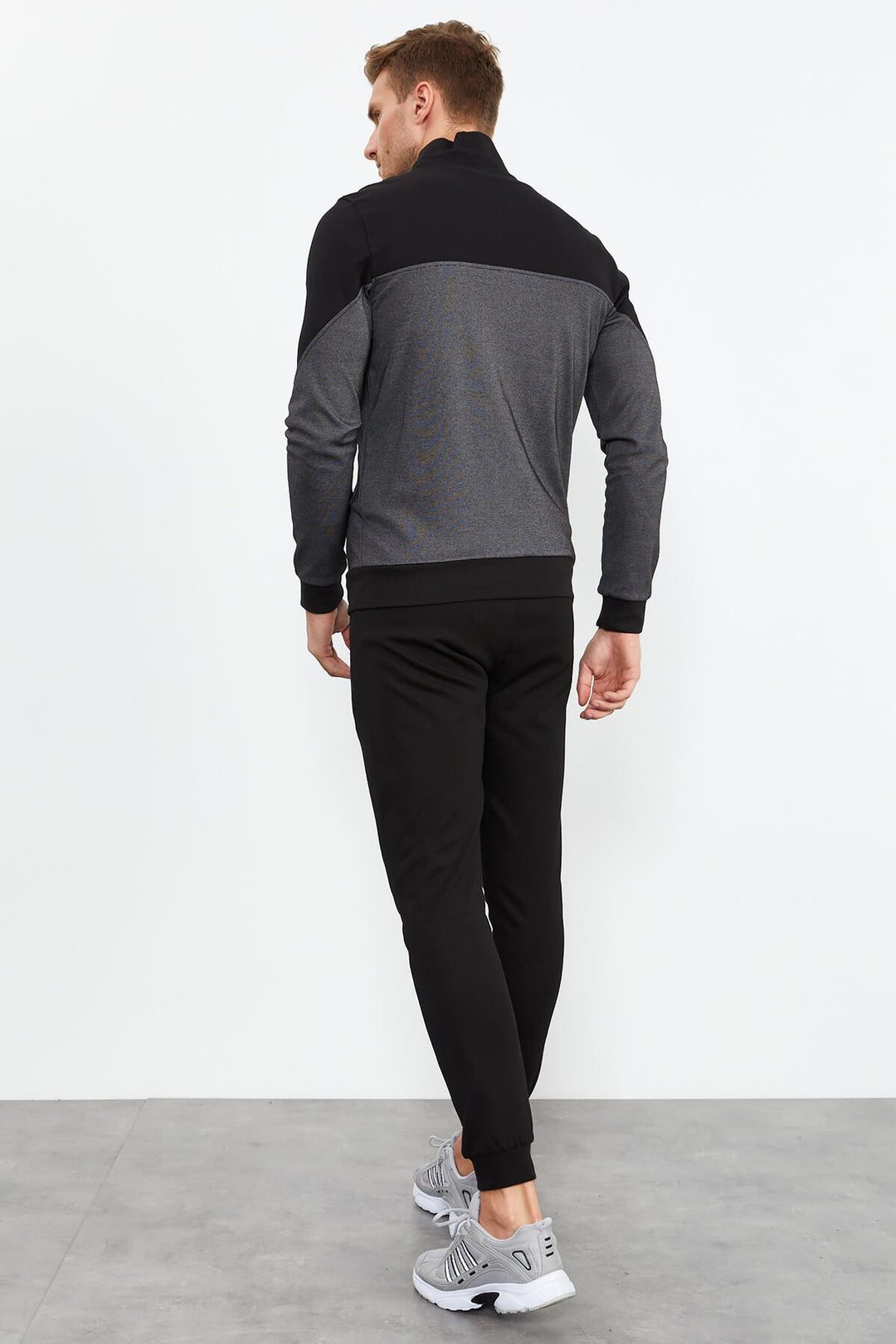 TMY Black High Neck Two-Tone Standard Mold Cuffed Men's Tracksuit - 85142 - Foligno
