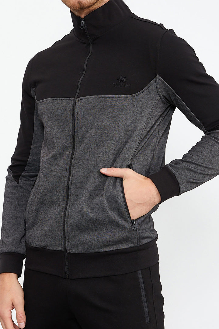 TMY Black High Neck Two-Tone Standard Mold Cuffed Men's Tracksuit - 85142 - Foligno