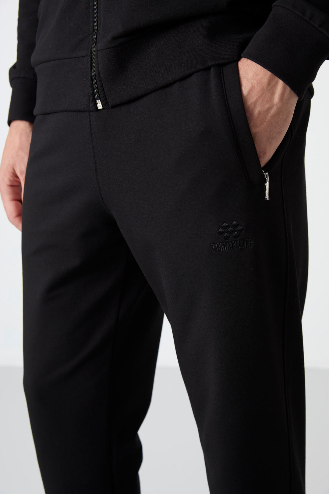 TMY Black High Neck Zippered Comfort Fit Classic Cuff Men's Tracksuit - 85072 - Meriden