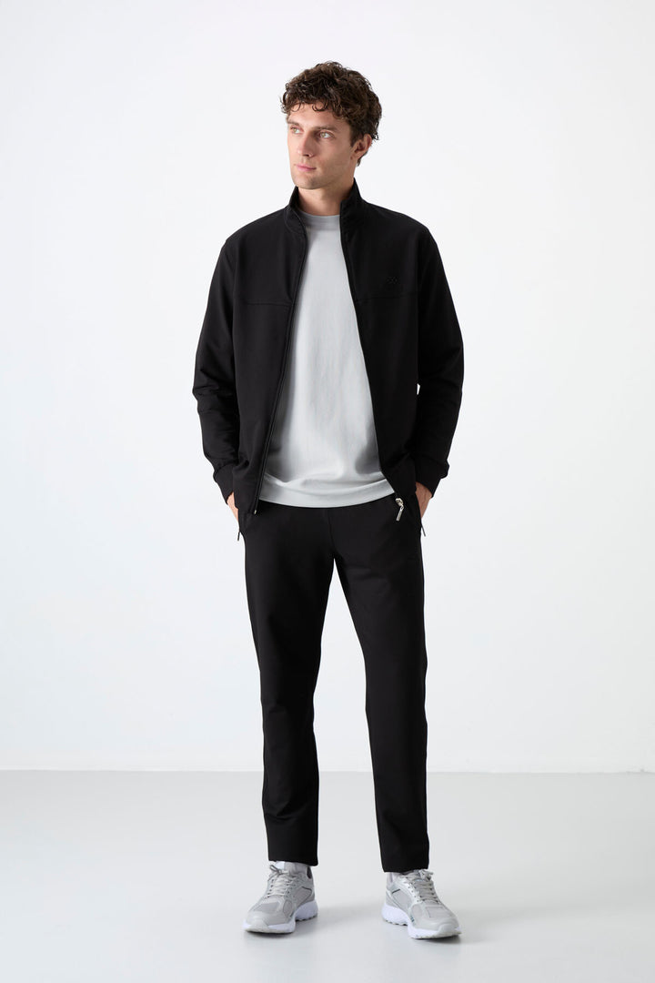 TMY Black High Neck Zippered Comfort Fit Classic Cuff Men's Tracksuit - 85072 - Meriden