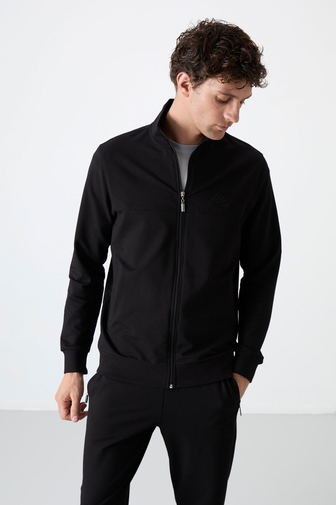 TMY Black High Neck Zippered Comfort Fit Classic Cuff Men's Tracksuit - 85072 - Meriden