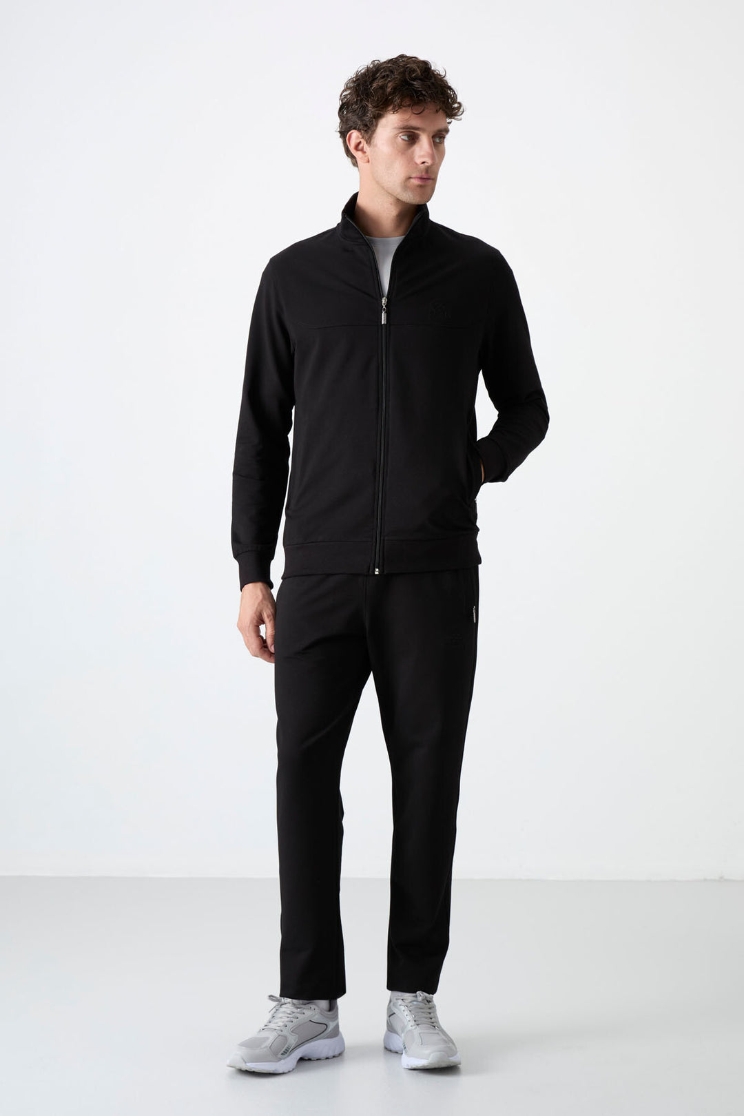 TMY Black High Neck Zippered Comfort Fit Classic Cuff Men's Tracksuit - 85072 - Meriden
