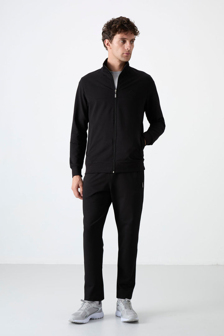 TMY Black High Neck Zippered Comfort Fit Classic Cuff Men's Tracksuit - 85072 - Meriden