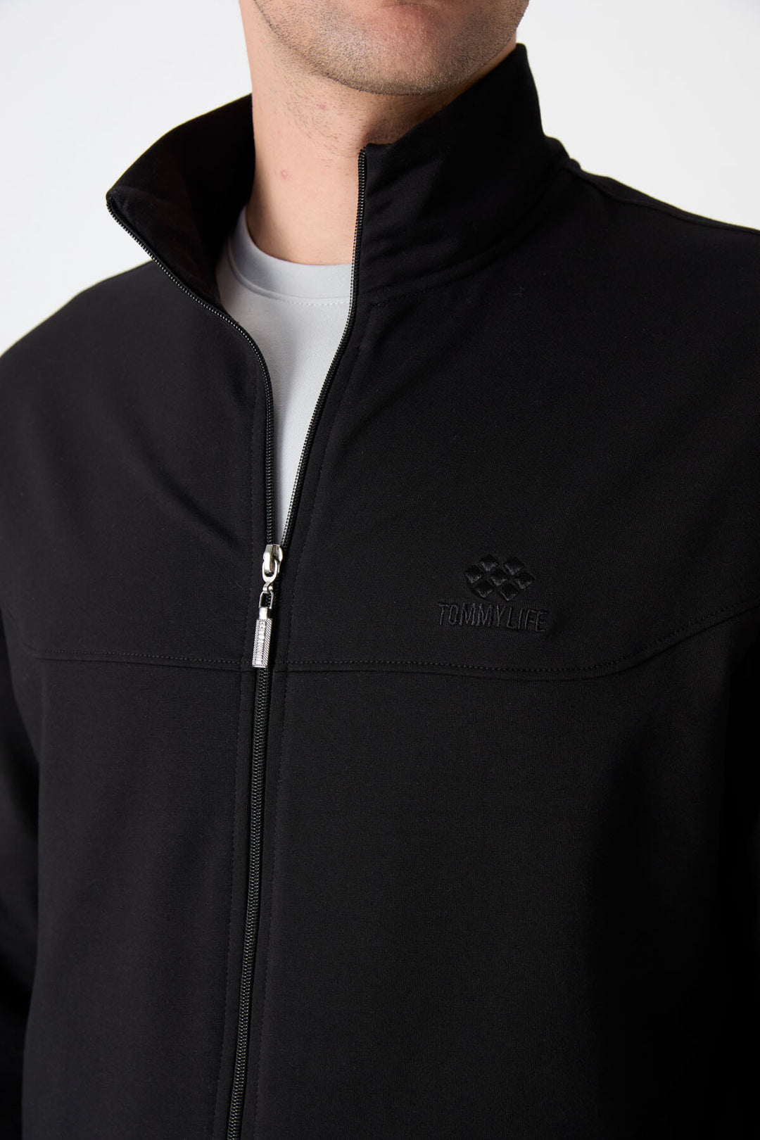 TMY Black High Neck Zippered Comfort Fit Classic Cuff Men's Tracksuit - 85072 - Meriden
