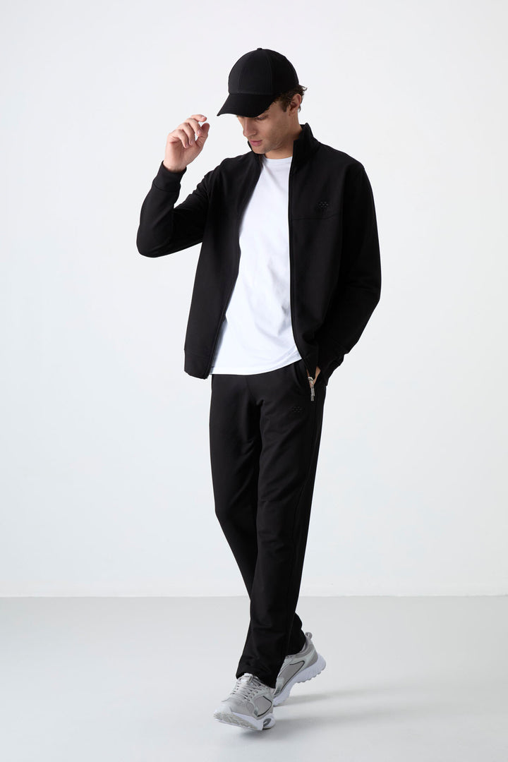 TMY Black High Neck Zippered Comfort Fit Classic Cuff Men's Tracksuit - 85072 - Meriden
