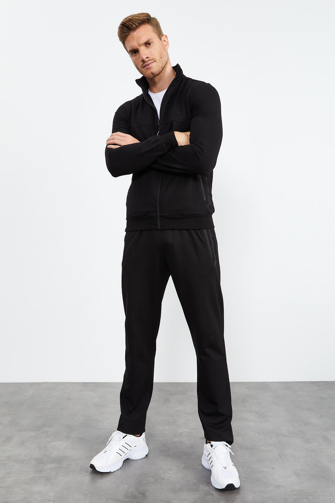 TMY Black High Neck Zippered Standard Fit Classic Cuff Men's Tracksuit - 85152 - Dunwoody
