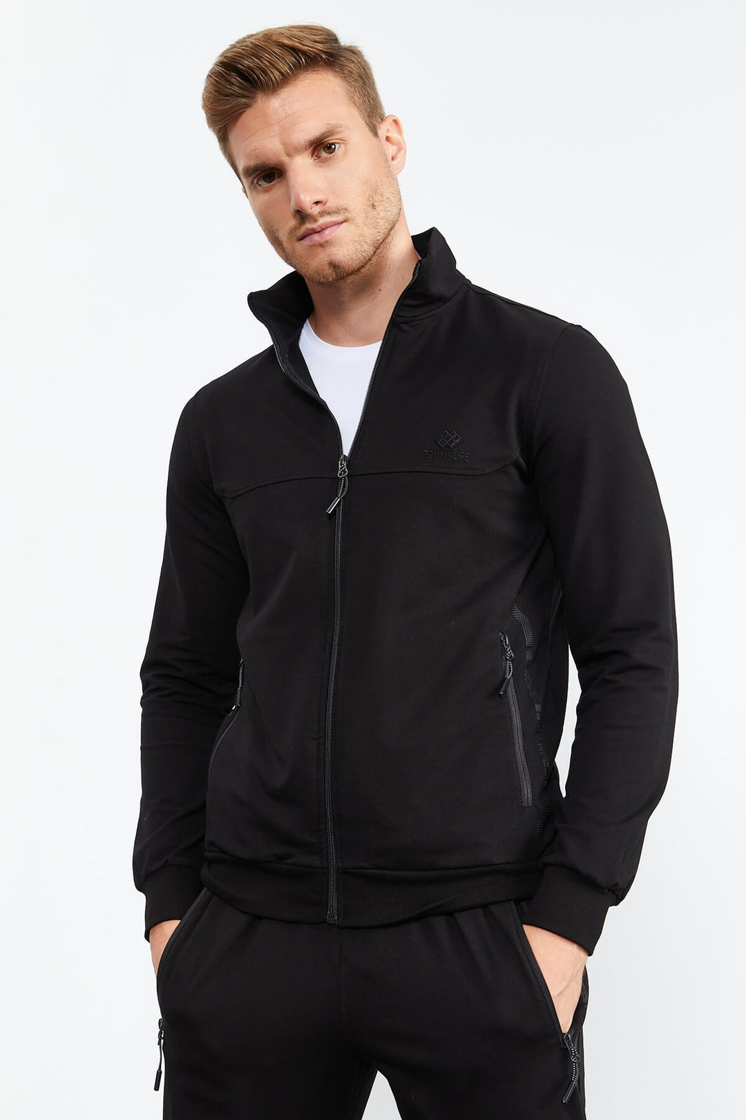 TMY Black High Neck Zippered Standard Fit Classic Cuff Men's Tracksuit - 85152 - Dunwoody