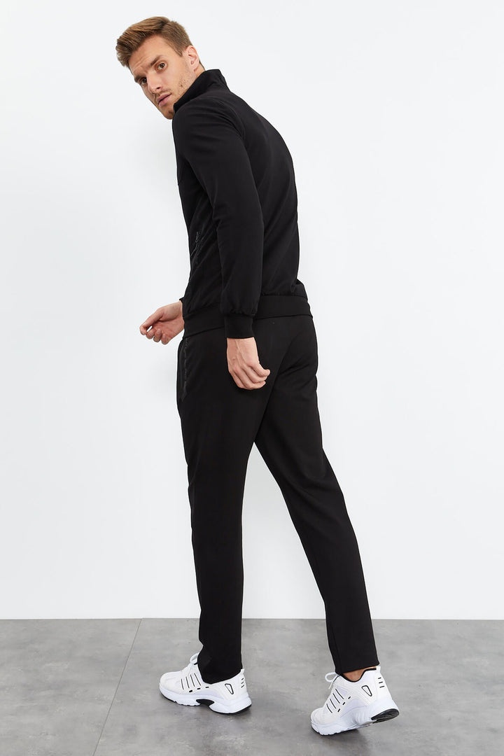 TMY Black High Neck Zippered Standard Fit Classic Cuff Men's Tracksuit - 85152 - Dunwoody