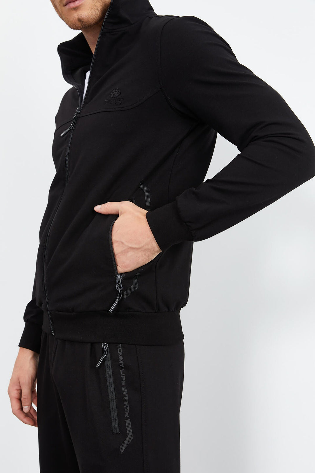TMY Black High Neck Zippered Standard Fit Classic Cuff Men's Tracksuit - 85152 - Dunwoody