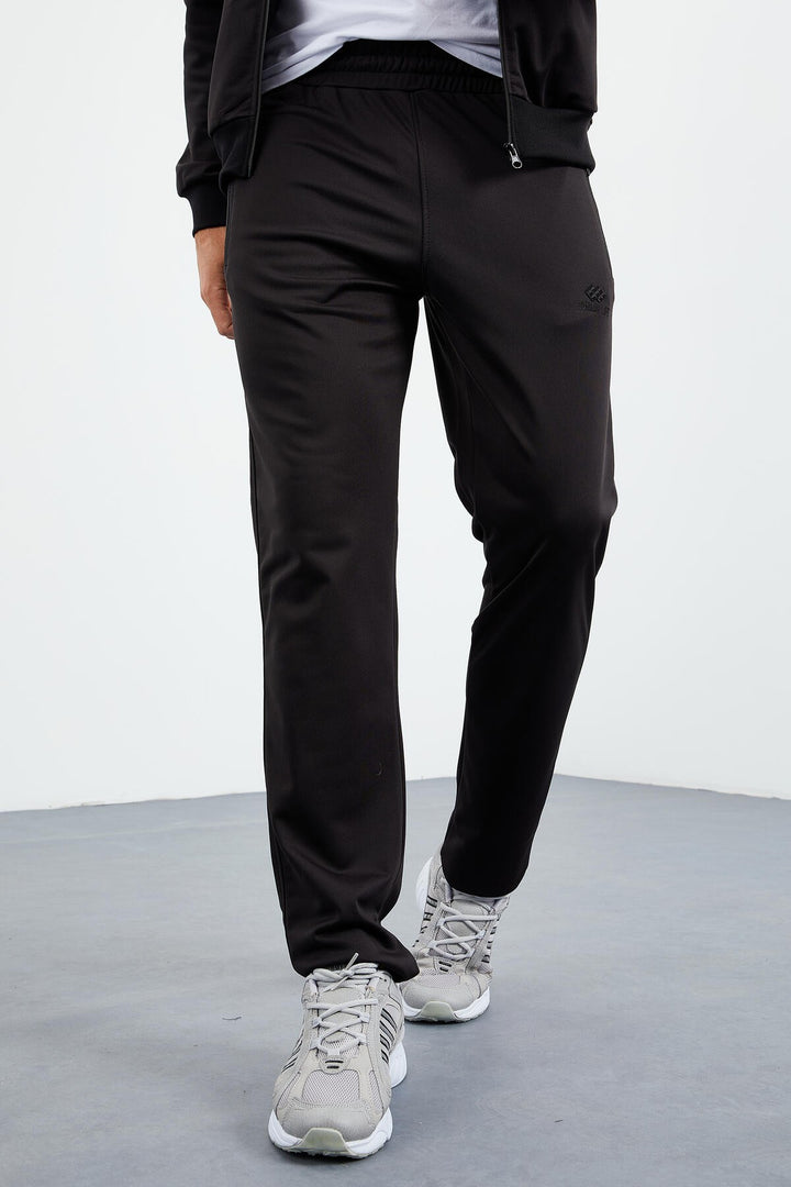 TMY Black High Neck Zippered Standard Fit Classic Cuff Men's Tracksuit - 85162 - Ancona