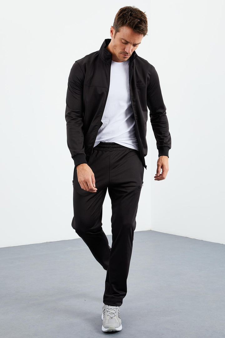 TMY Black High Neck Zippered Standard Fit Classic Cuff Men's Tracksuit - 85162 - Ancona