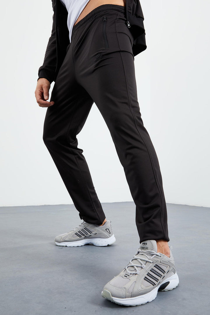 TMY Black High Neck Zippered Standard Fit Classic Cuff Men's Tracksuit - 85162 - Ancona