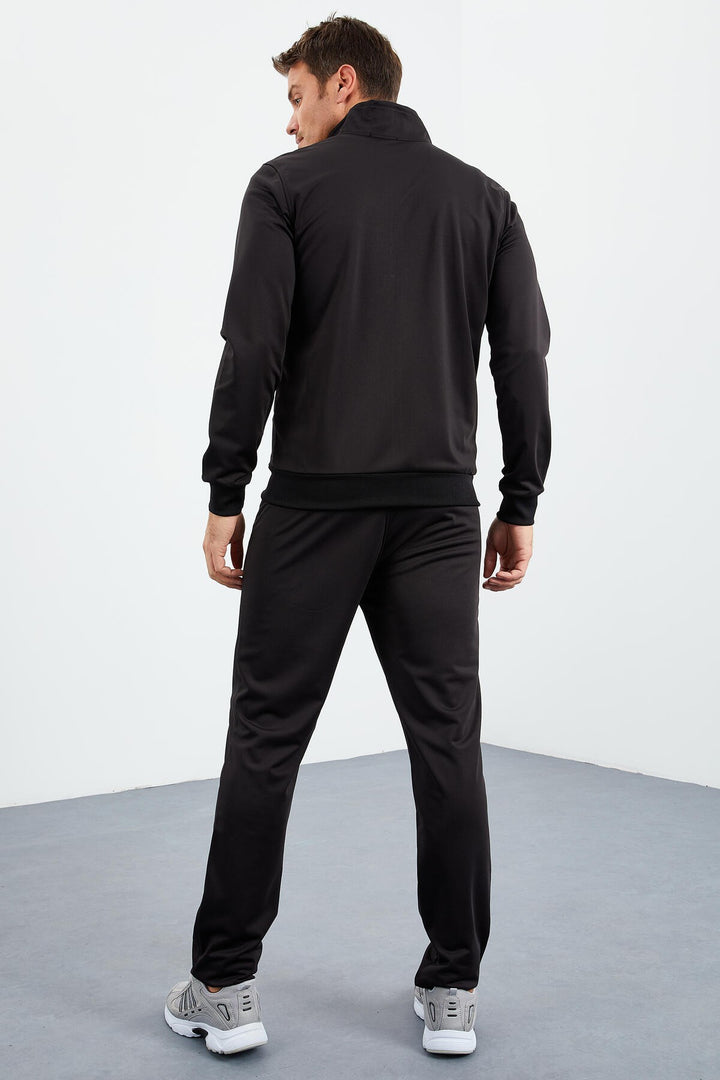 TMY Black High Neck Zippered Standard Fit Classic Cuff Men's Tracksuit - 85162 - Ancona