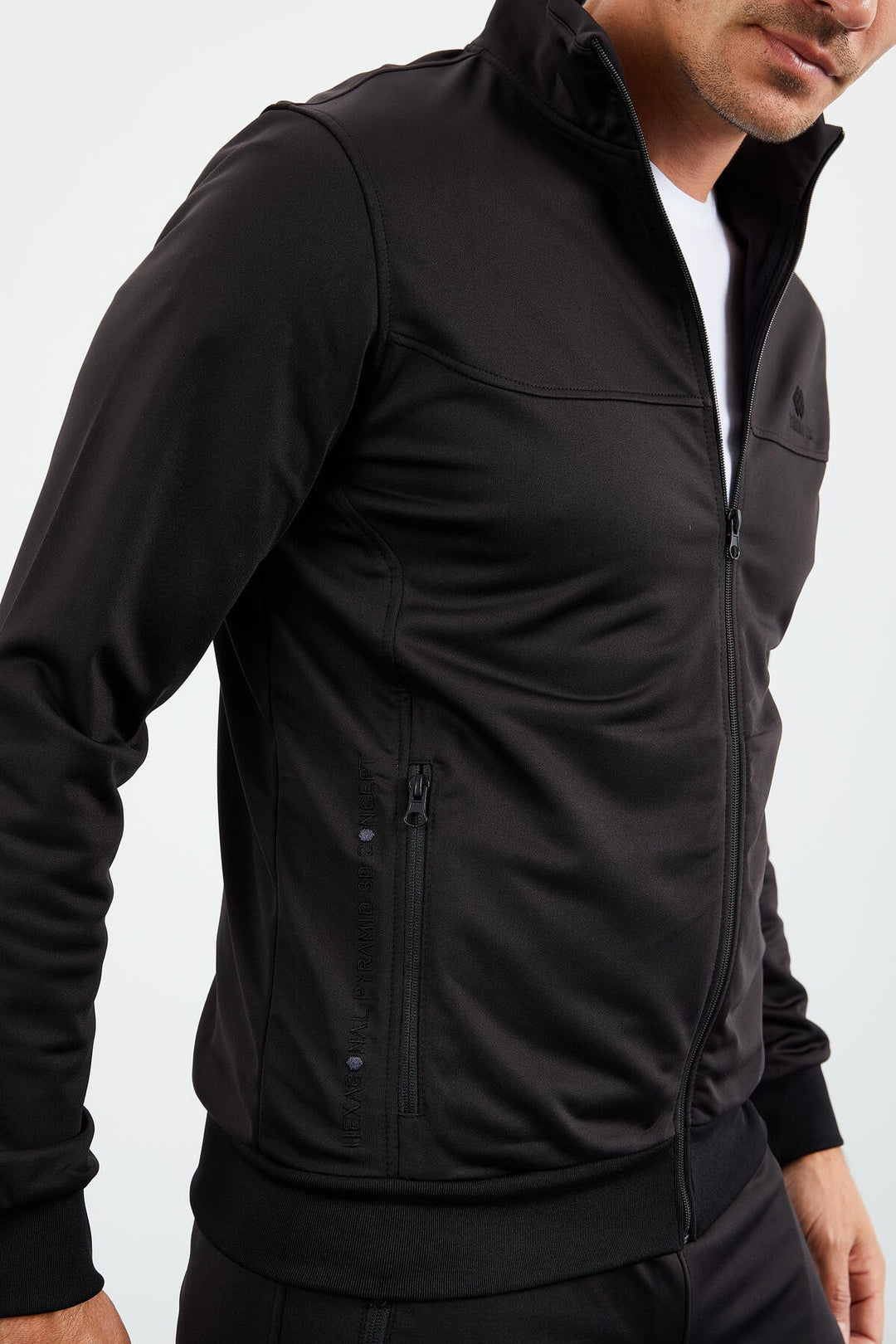 TMY Black High Neck Zippered Standard Fit Classic Cuff Men's Tracksuit - 85162 - Ancona