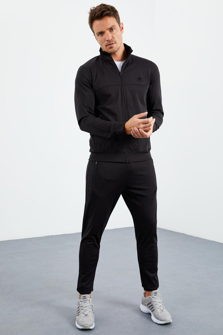 TMY Black High Neck Zippered Standard Fit Cuffed Men's Tracksuit - 85160 - Miramar