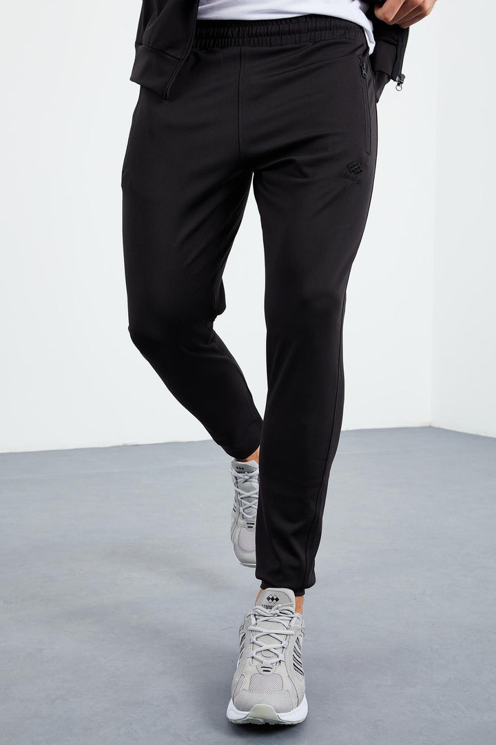 TMY Black High Neck Zippered Standard Fit Cuffed Men's Tracksuit - 85160 - Miramar