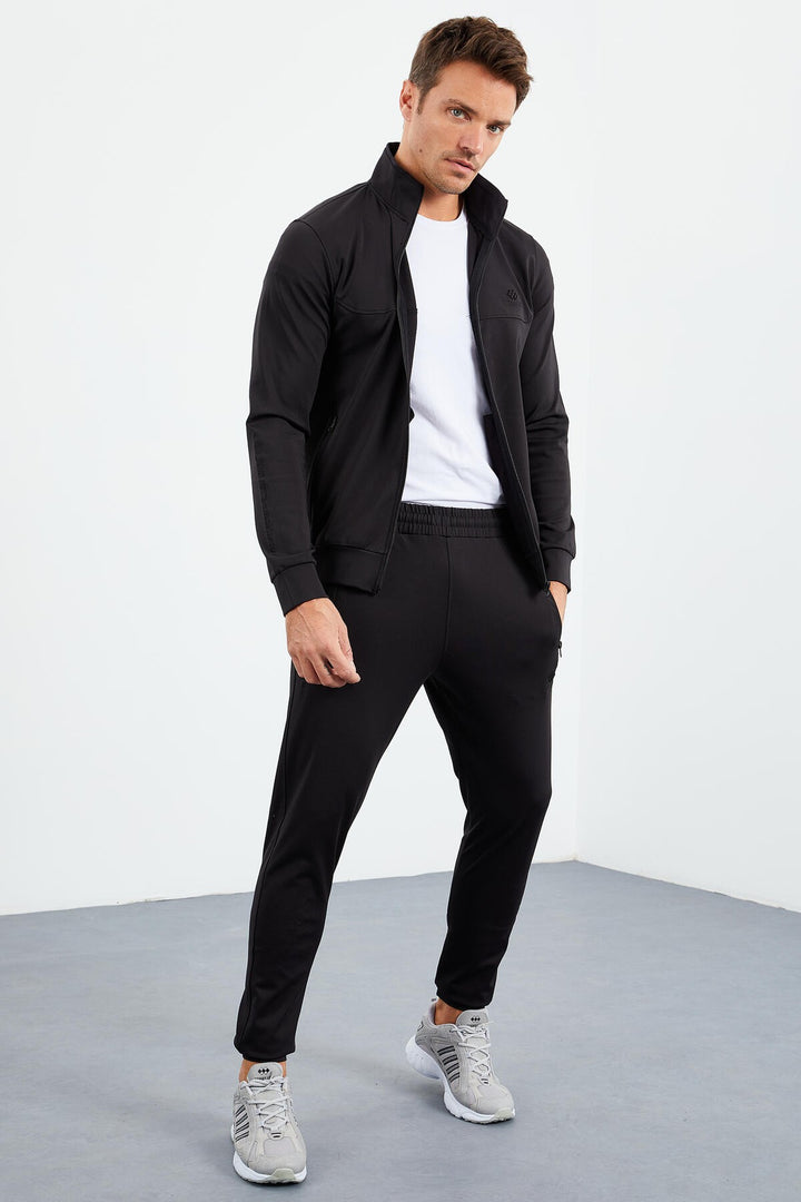 TMY Black High Neck Zippered Standard Fit Cuffed Men's Tracksuit - 85160 - Miramar