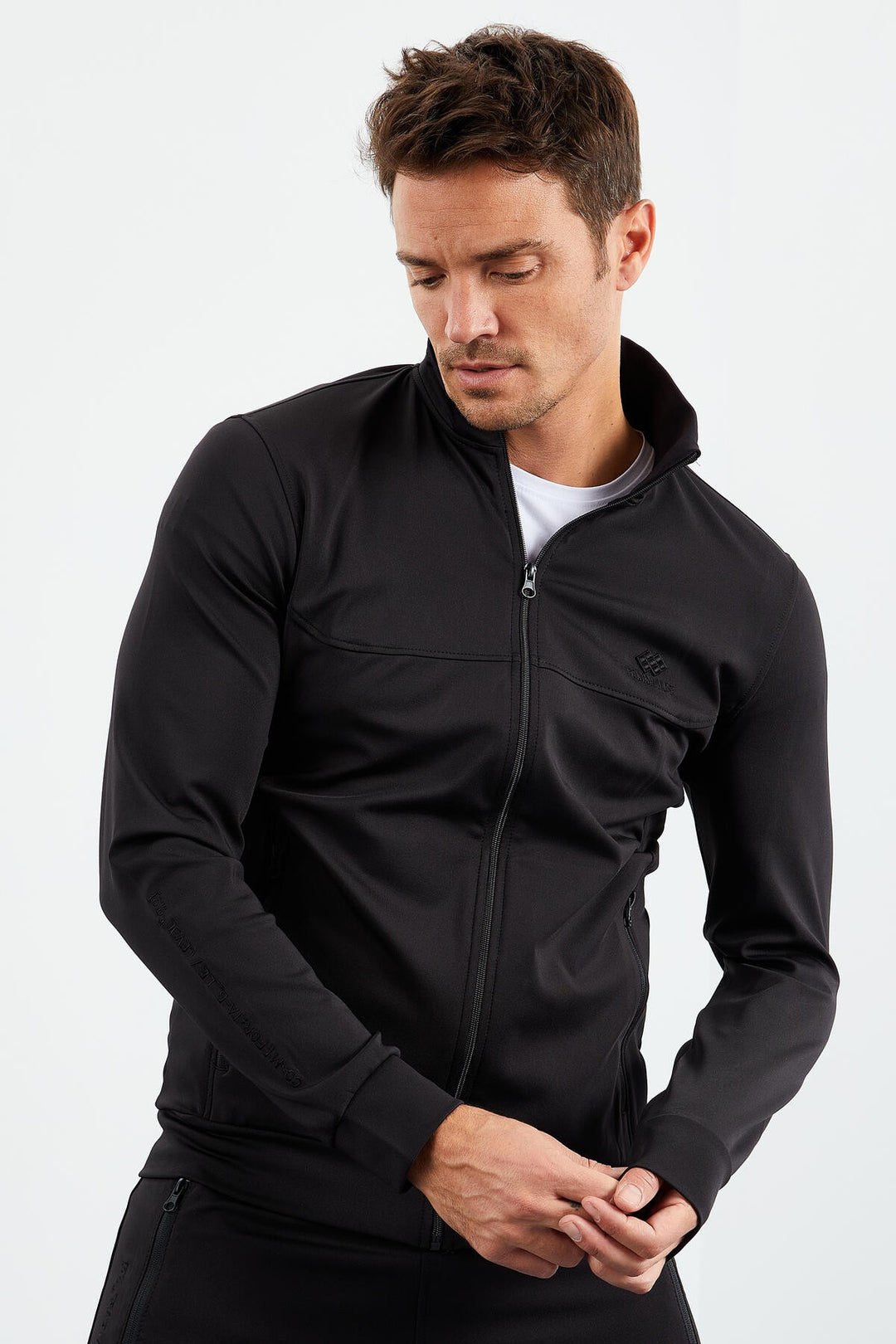 TMY Black High Neck Zippered Standard Fit Cuffed Men's Tracksuit - 85160 - Miramar