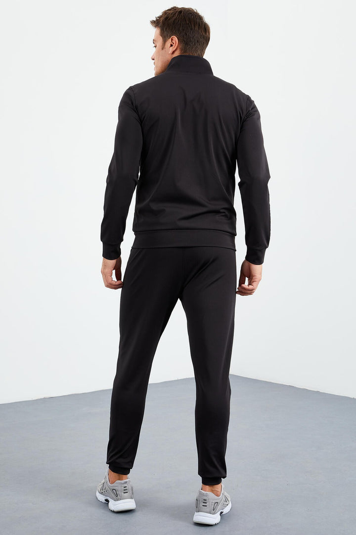 TMY Black High Neck Zippered Standard Fit Cuffed Men's Tracksuit - 85160 - Miramar