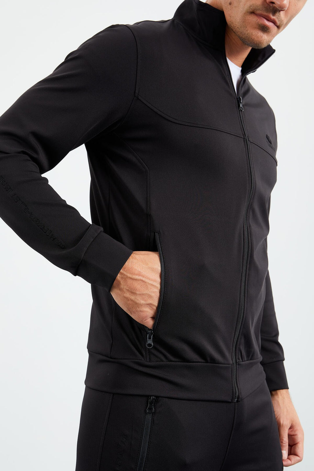 TMY Black High Neck Zippered Standard Fit Cuffed Men's Tracksuit - 85160 - Miramar