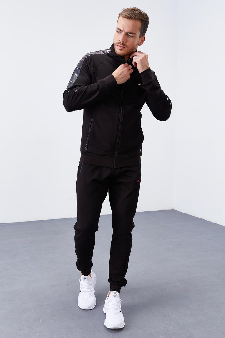 TMY Black High Neck Striped Printed Standard Pattern Cuffed Men's Tracksuit - 85150 - Ciudad de Allende