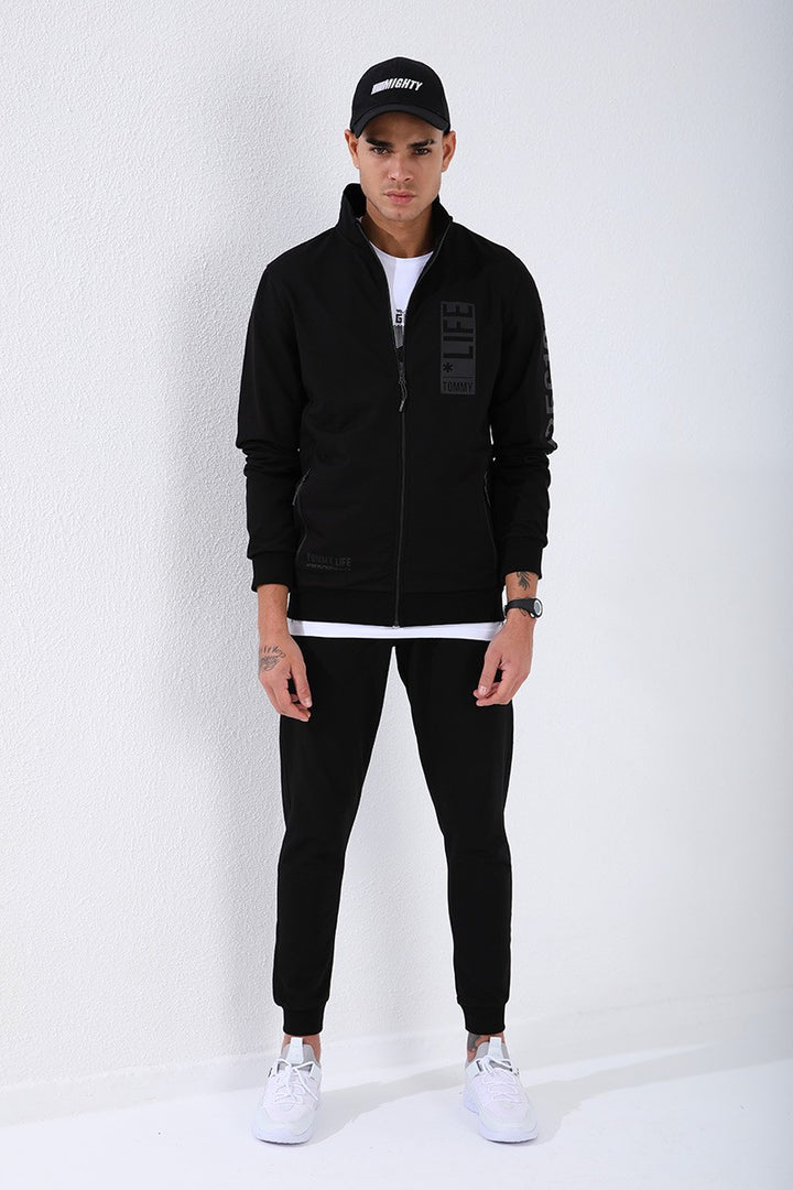 TMY Black High Neck Printed Sweat Suit with Standard Pattern Cuffs for Men - 85149 - Maravatío de Ocampo