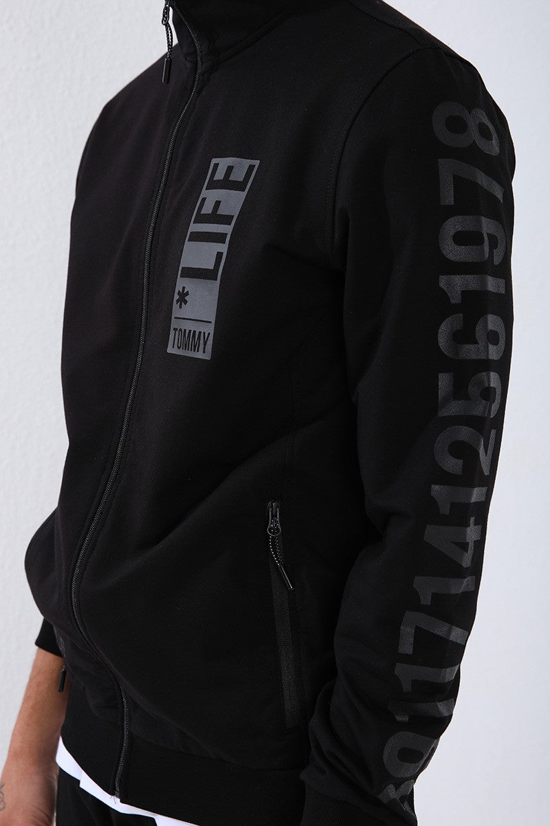 TMY Black High Neck Printed Sweat Suit with Standard Pattern Cuffs for Men - 85149 - Maravatío de Ocampo