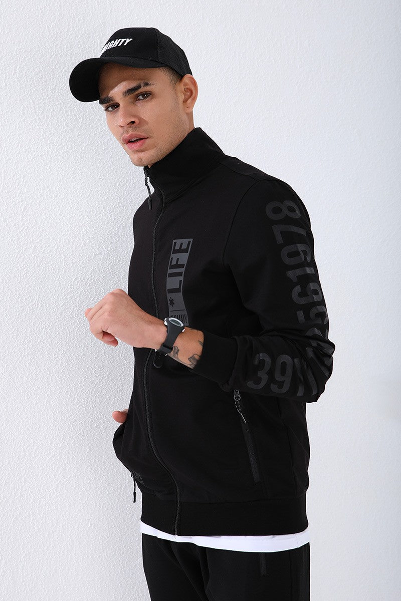 TMY Black High Neck Printed Sweat Suit with Standard Pattern Cuffs for Men - 85149 - Maravatío de Ocampo