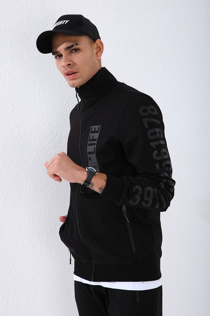 TMY Black High Neck Printed Sweat Suit with Standard Pattern Cuffs for Men - 85149 - Maravatío de Ocampo