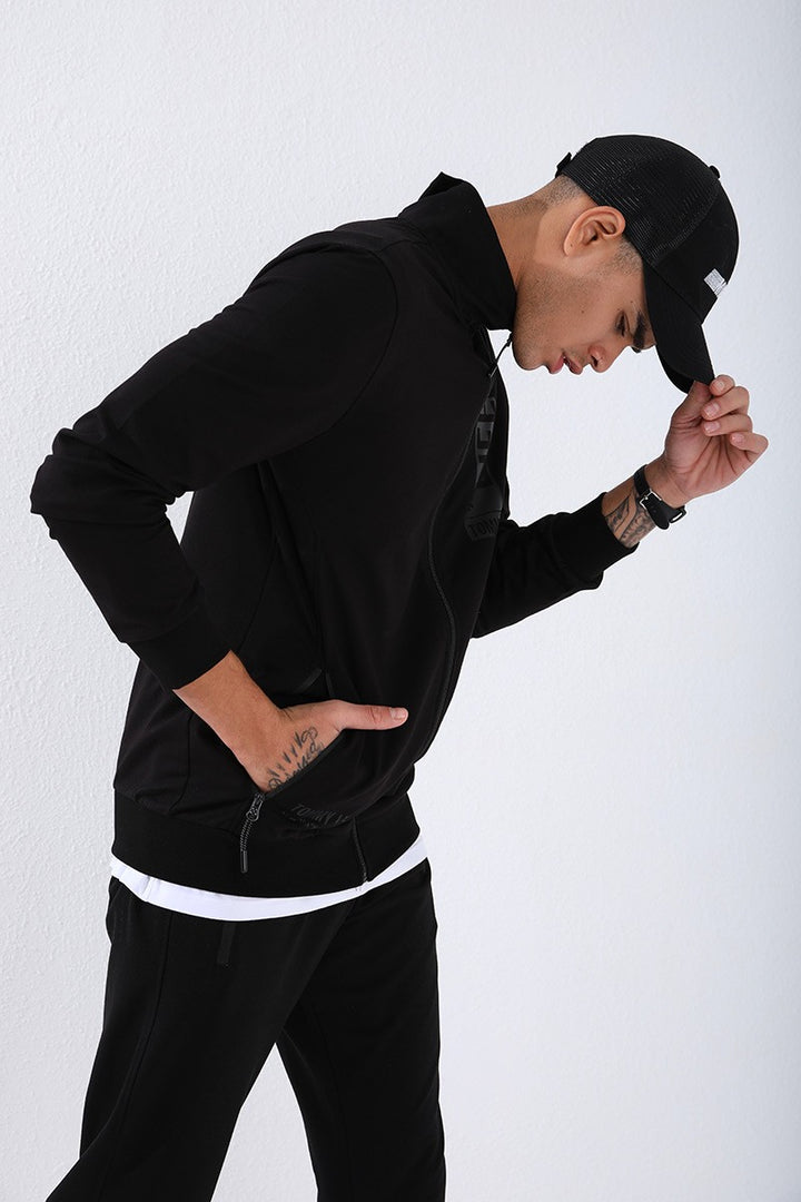 TMY Black High Neck Printed Sweat Suit with Standard Pattern Cuffs for Men - 85149 - Maravatío de Ocampo