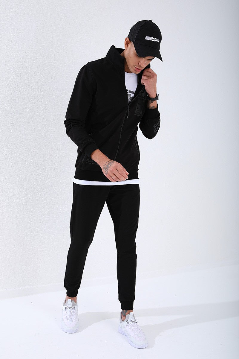 TMY Black High Neck Printed Sweat Suit with Standard Pattern Cuffs for Men - 85149 - Maravatío de Ocampo