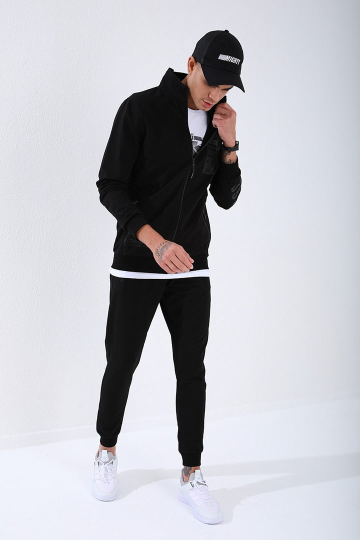 TMY Black High Neck Printed Sweat Suit with Standard Pattern Cuffs for Men - 85149 - Maravatío de Ocampo